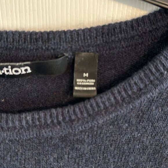 Quotation Women’s Navy Blue with Silver Stars Cashmere Crewneck Sweater - Picture 5 of 6